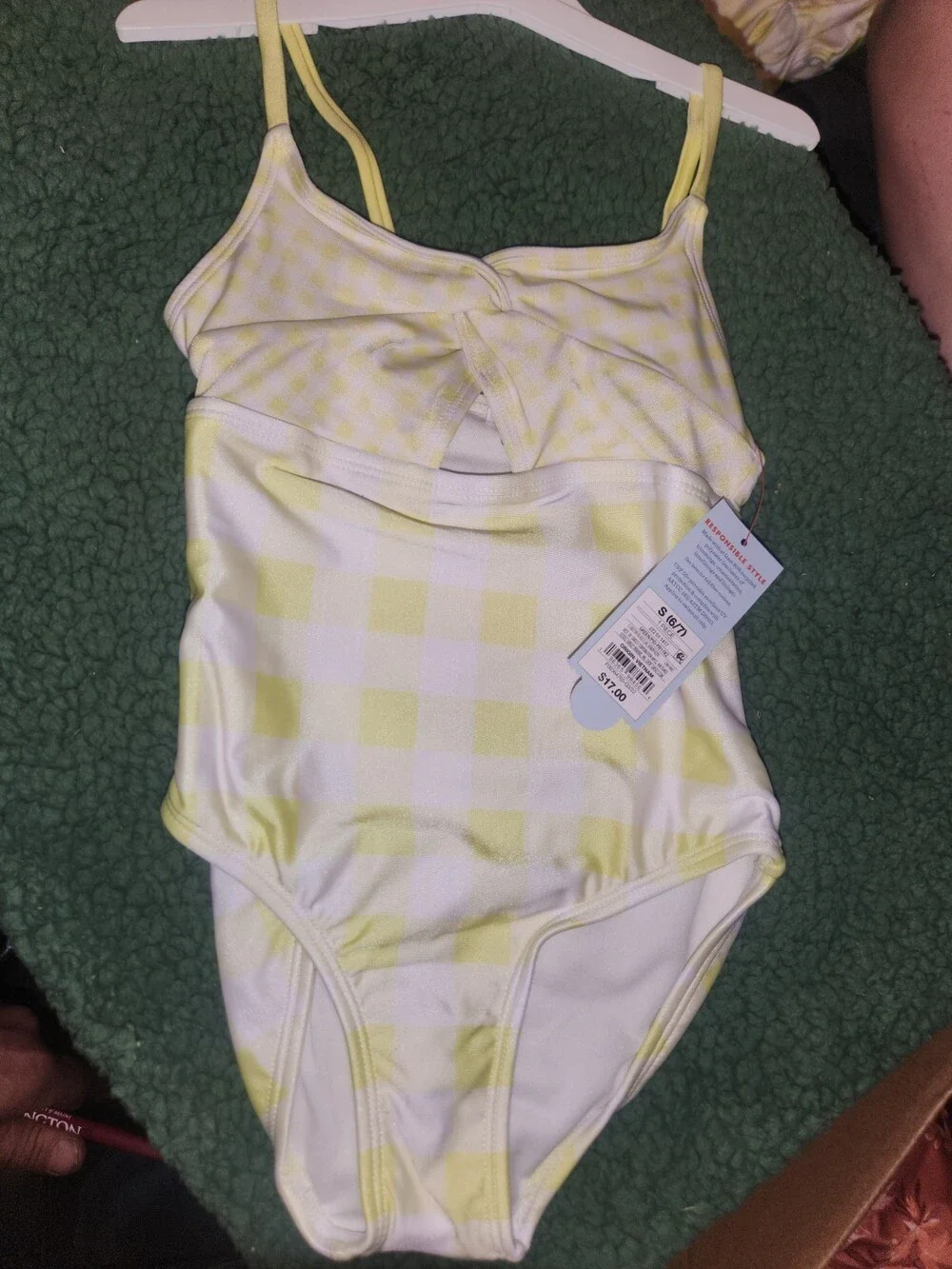 🌟 RESPONSIBLE STYLE Girls' Gingham Cut-Out One Piece - Size S (6/7) NWT 🌟